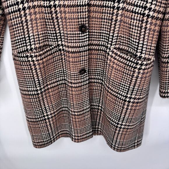 Vintage 80s Erreuno Long Blazer Jacket Womens 42 Brown Plaid Wool Lined Pockets - Picture 3 of 11